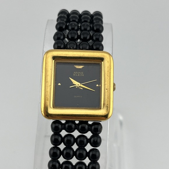 Anne Klein Swiss Watch Women 24mm Case Black Bead Band 11/7774- New Battery - Picture 1 of 9